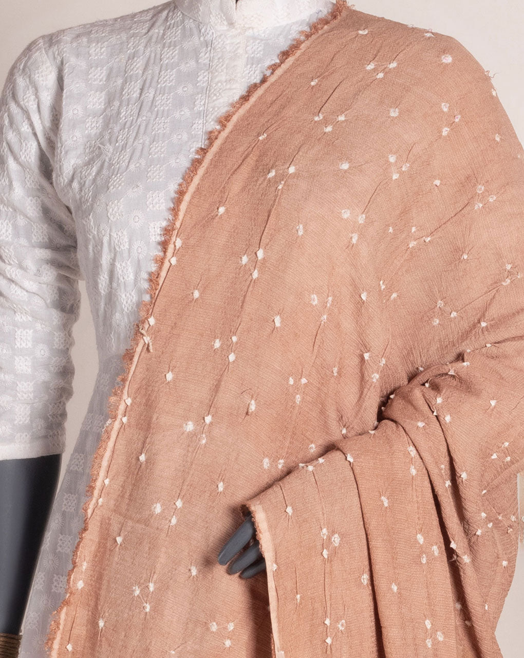 Brown Geometric Bandhani Dobby Rayon Dupatta - Fabriclore.com