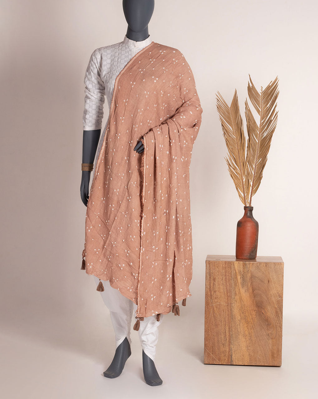 Brown Geometric Bandhani Dobby Rayon Dupatta - Fabriclore.com
