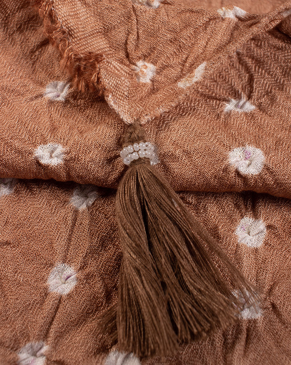 Brown Geometric Bandhani Dobby Rayon Dupatta - Fabriclore.com