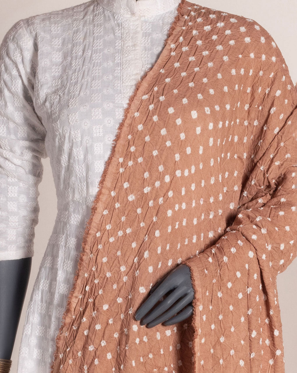 Brown Geometric Bandhani Dobby Rayon Dupatta - Fabriclore.com