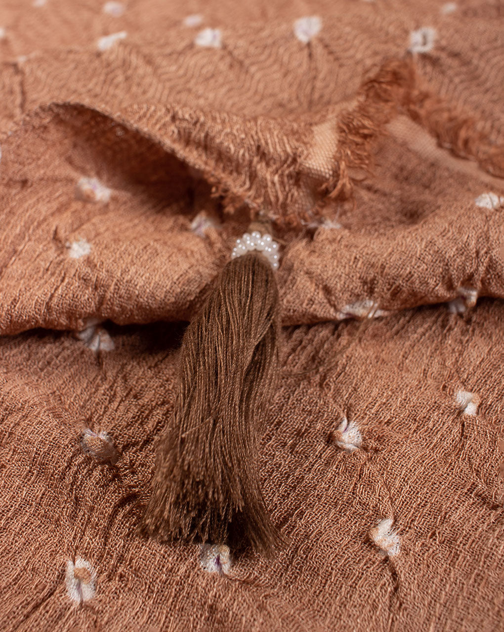 Brown Geometric Bandhani Dobby Rayon Dupatta - Fabriclore.com