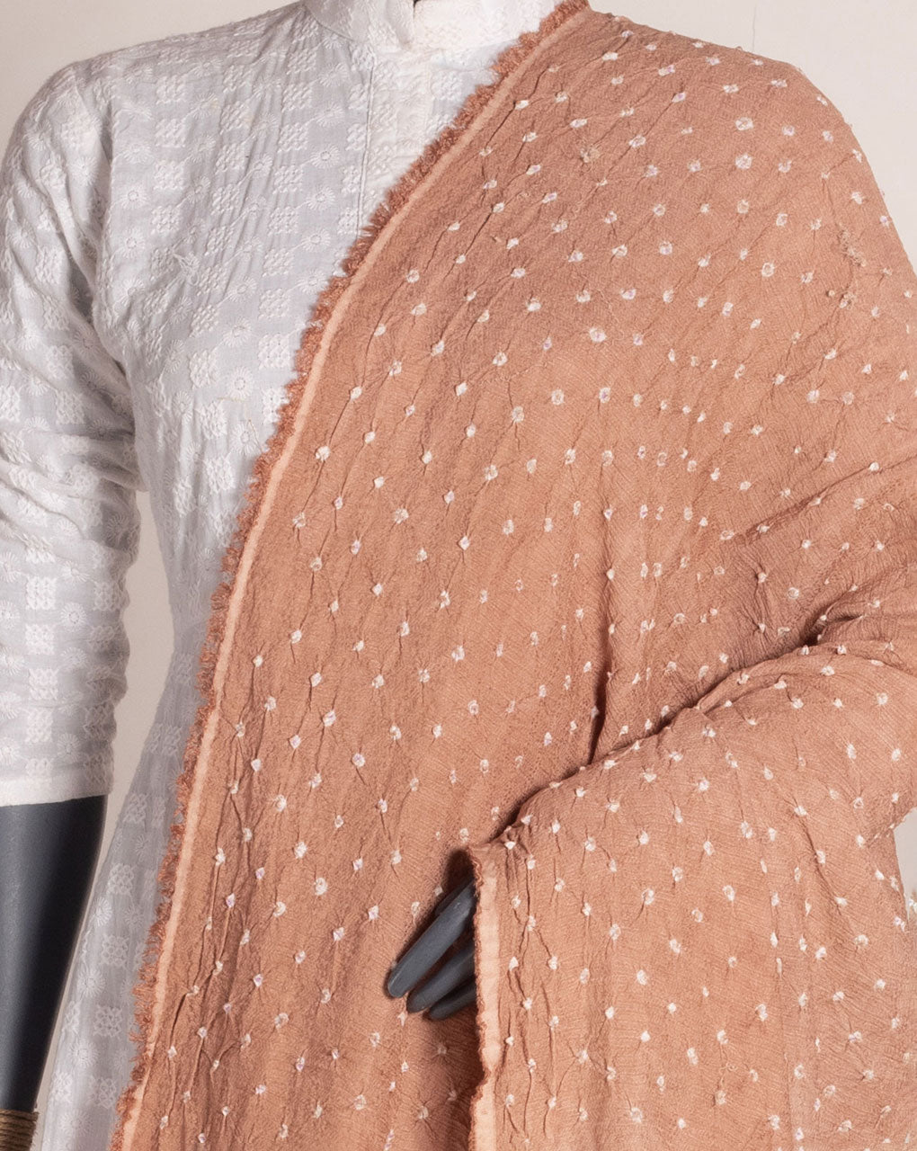 Brown Geometric Bandhani Dobby Rayon Dupatta - Fabriclore.com