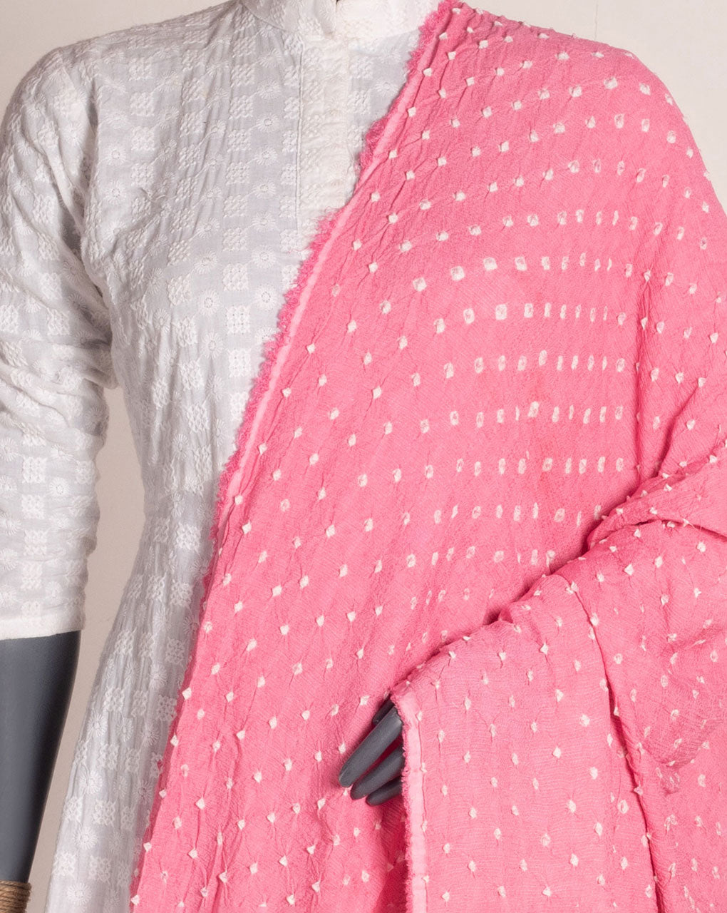 Pink Geometric Bandhani Dobby Rayon Dupatta - Fabriclore.com