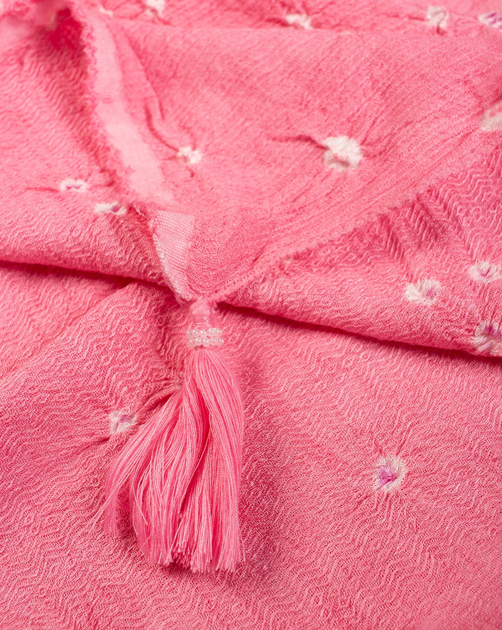 Pink Geometric Bandhani Dobby Rayon Dupatta - Fabriclore.com