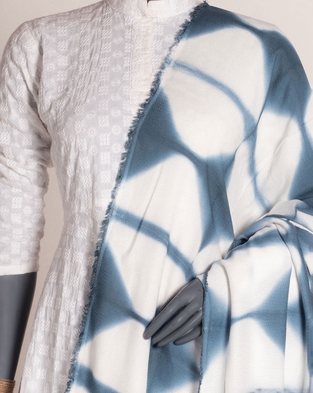Grey Geometric Tie & Dye Dobby Rayon Dupatta - Fabriclore.com