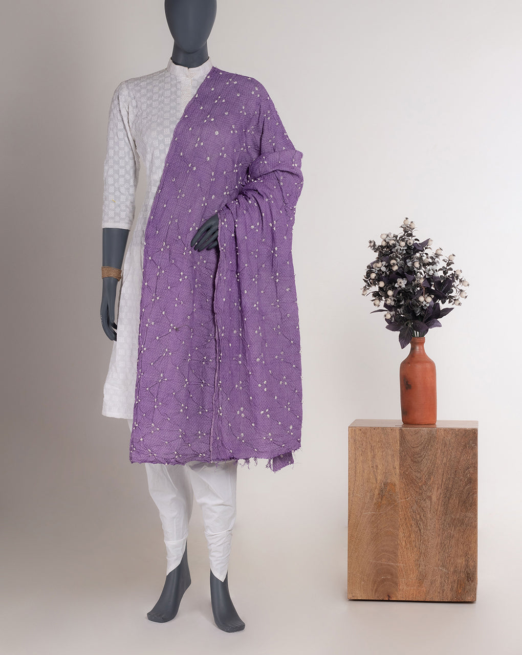 Purple Polka Dots Bandhani Dobby Rayon Dupatta - Fabriclore.com