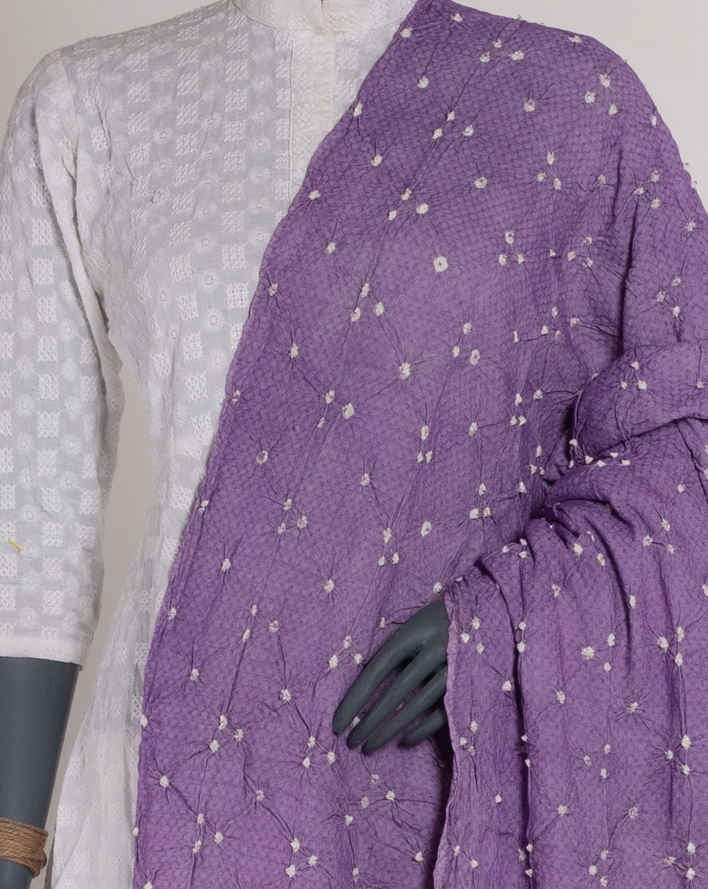 Purple Polka Dots Bandhani Dobby Rayon Dupatta - Fabriclore.com