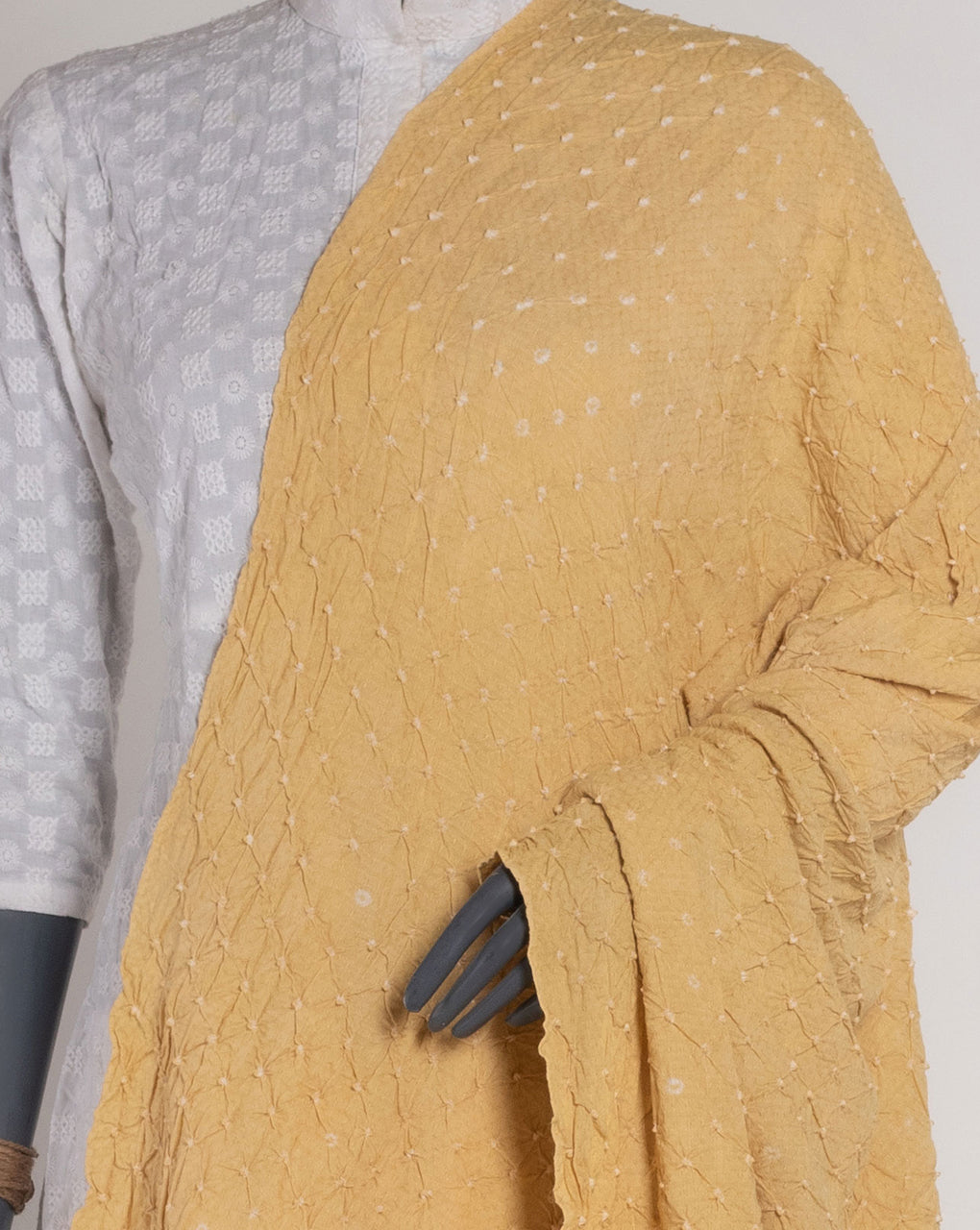 Beige Polka Dots Bandhani Dobby Rayon Dupatta - Fabriclore.com