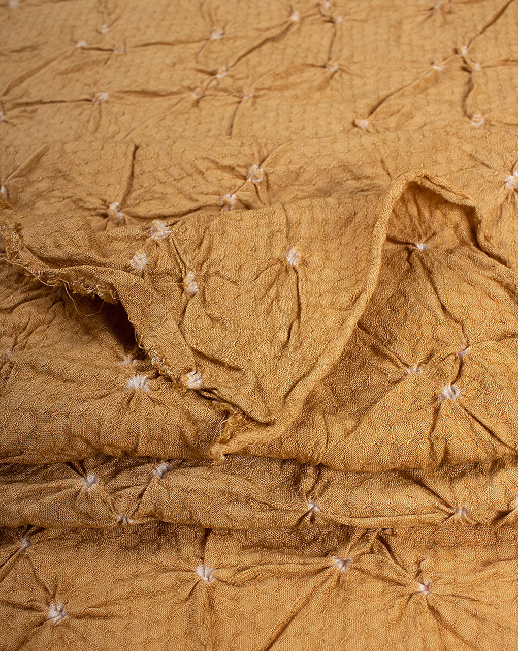 Beige Polka Dots Bandhani Dobby Rayon Dupatta - Fabriclore.com