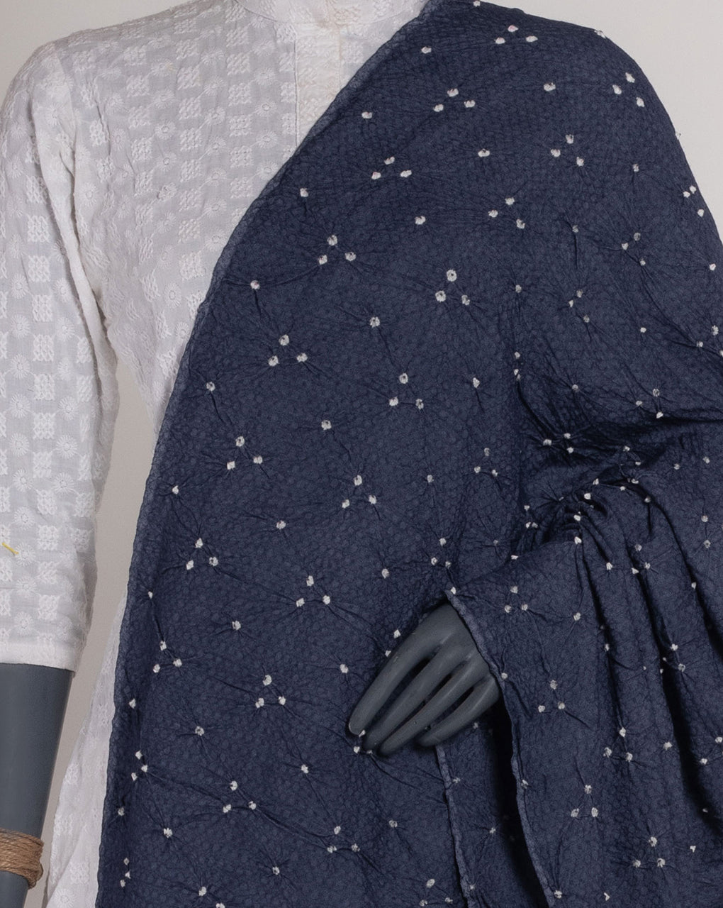 Grey Polka Dots Bandhani Dobby Rayon Dupatta - Fabriclore.com