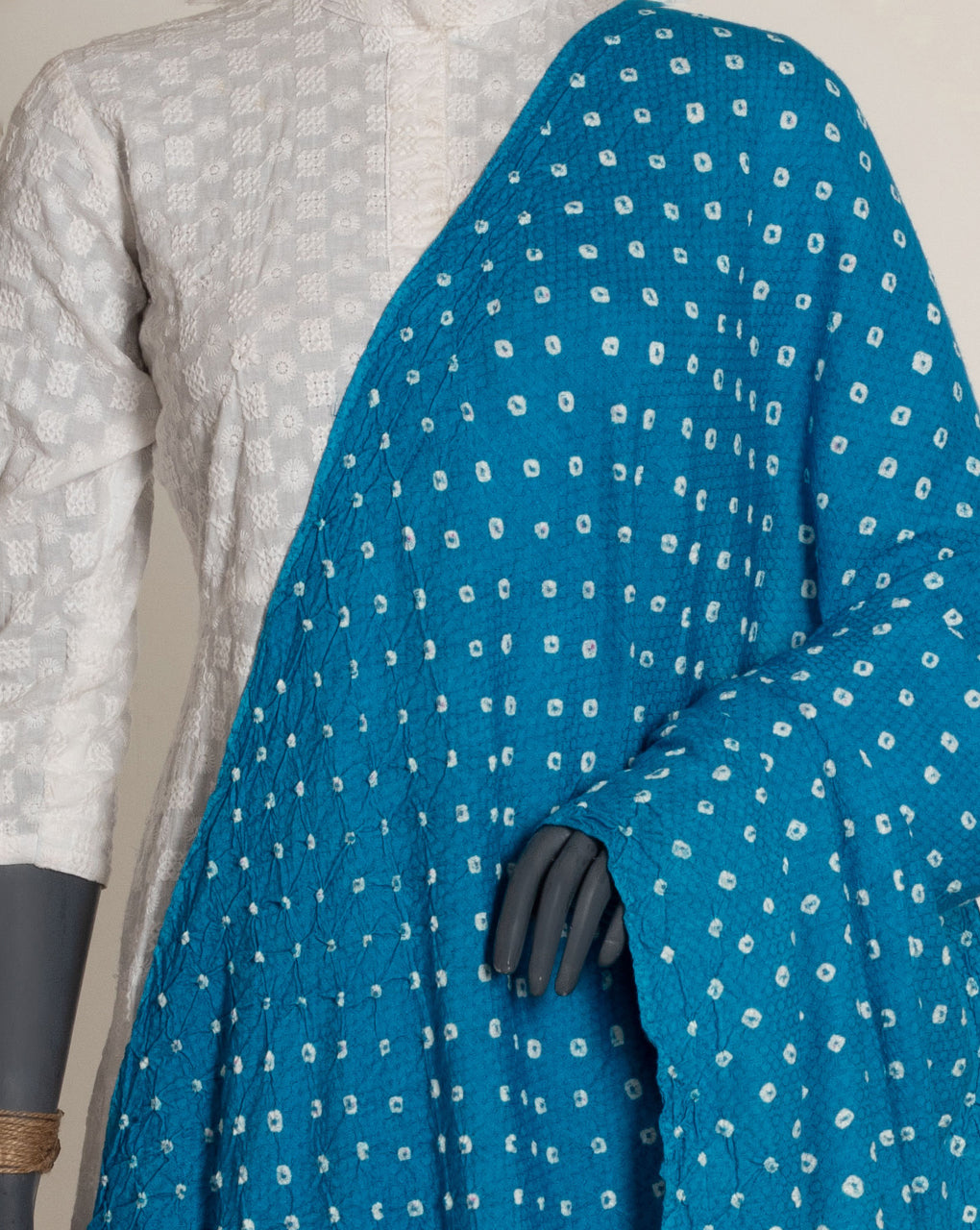 Turquoise Bandhani Dobby Rayon Dupatta - Fabriclore.com