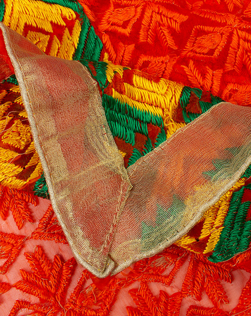 Chinnon Chiffon Zari Border Phulkari Dupatta - Fabriclore.com