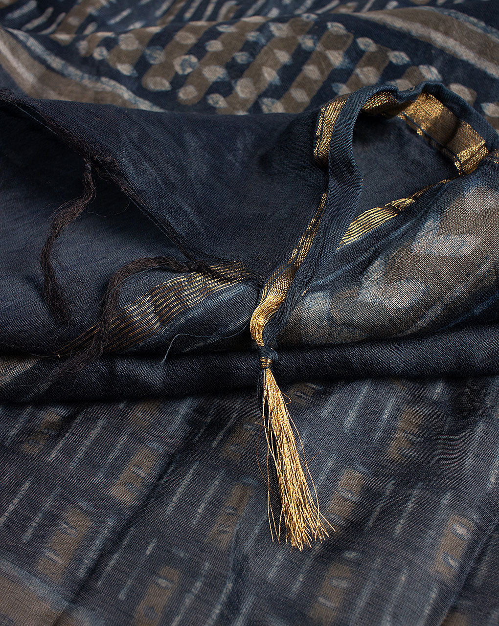 Geometric Akola Hand Block Zari Border Chanderi Dupatta - Fabriclore.com