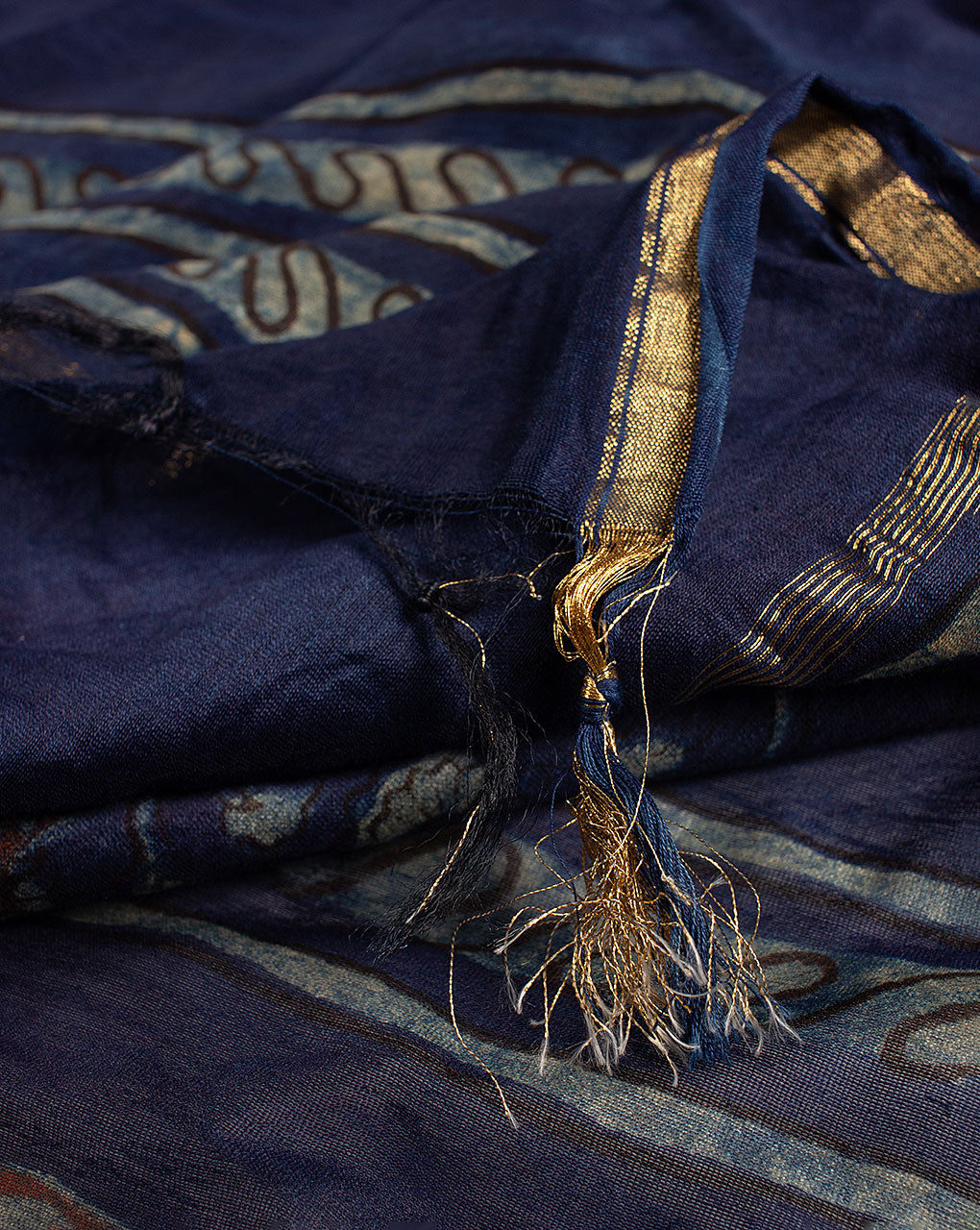 Floral Akola Hand Block Zari Border Chanderi Dupatta - Fabriclore.com