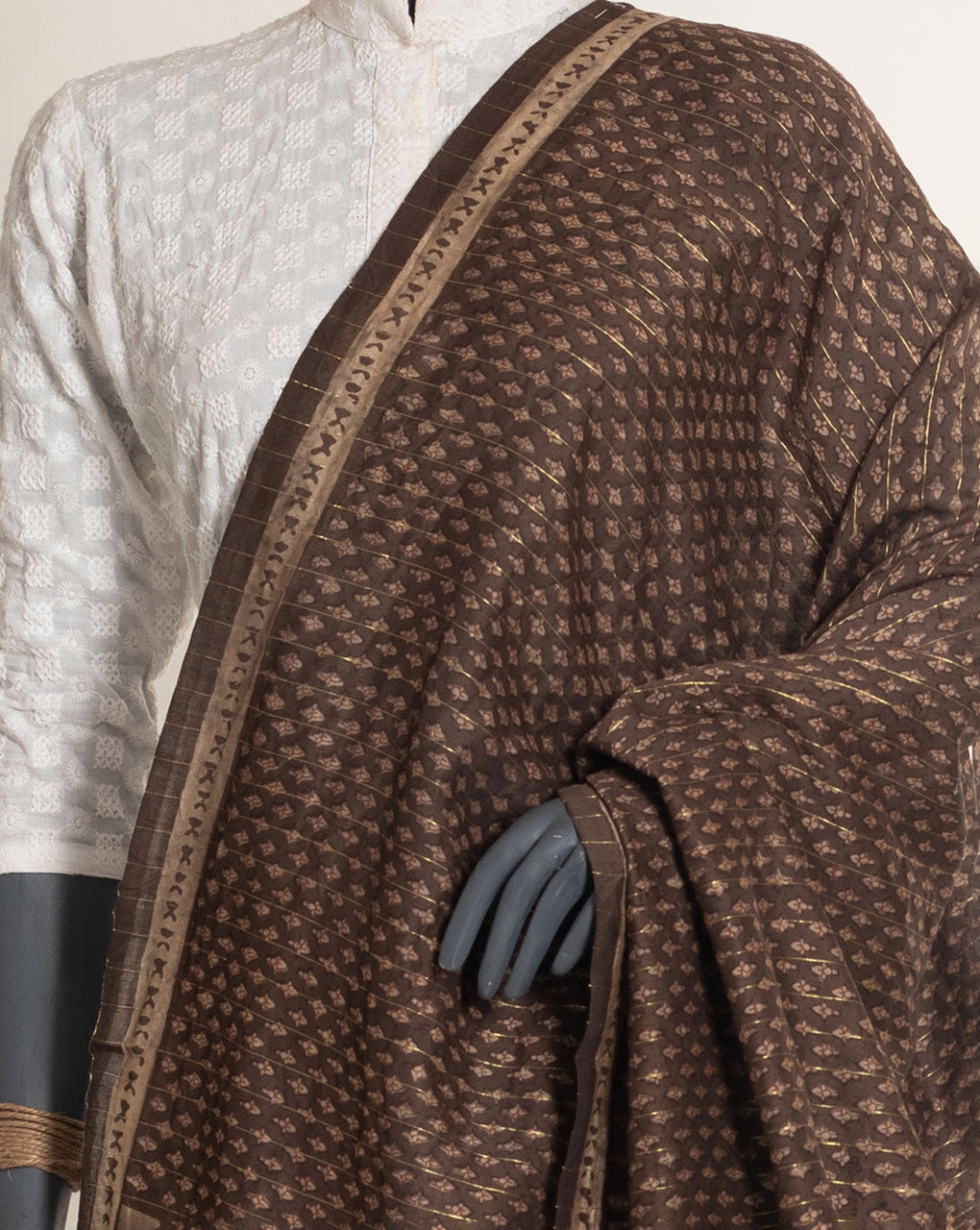 Booti Akola Hand Block Zari Border Chanderi Dupatta - Fabriclore.com