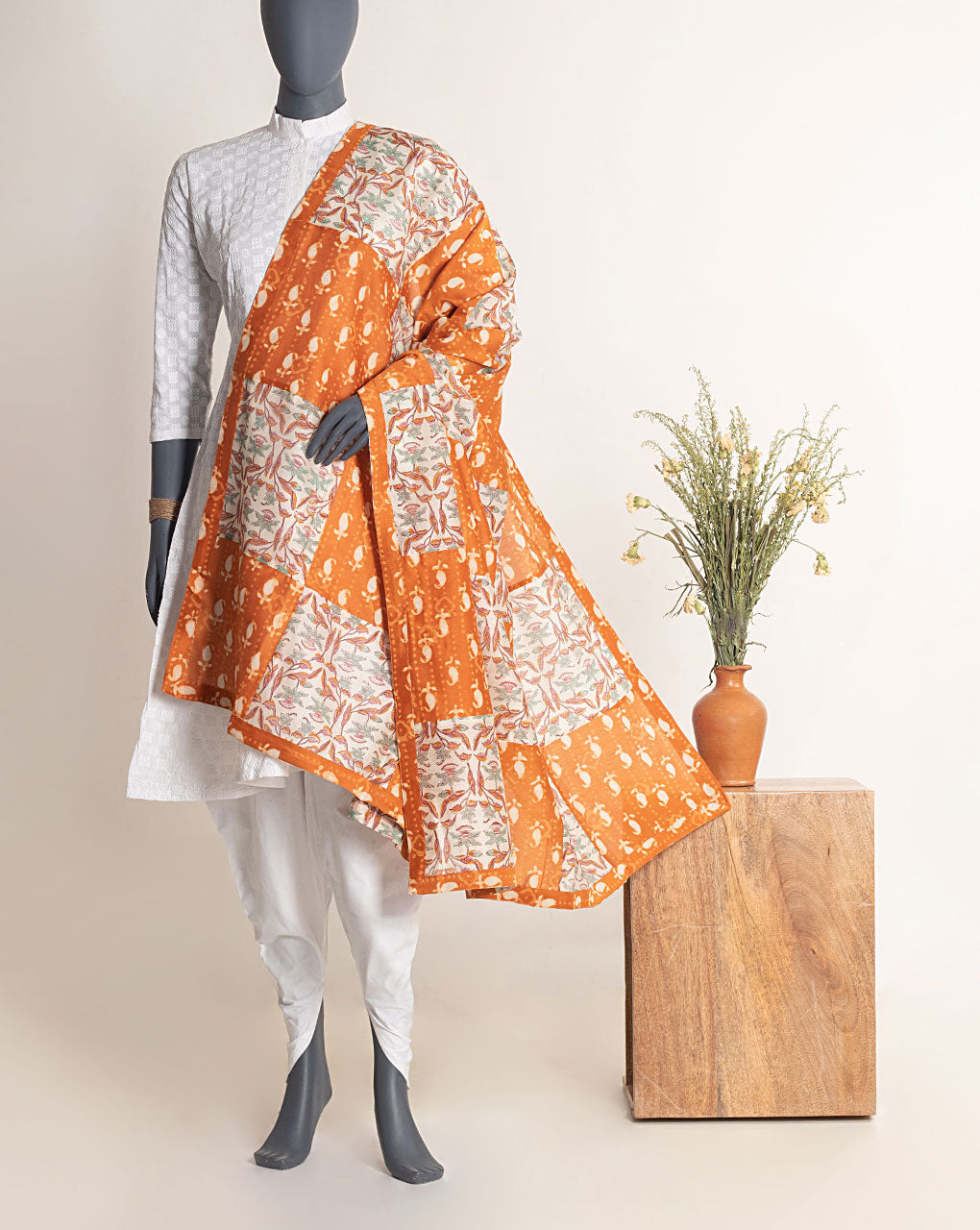 Patch Work Hand Block Chanderi Dupatta
