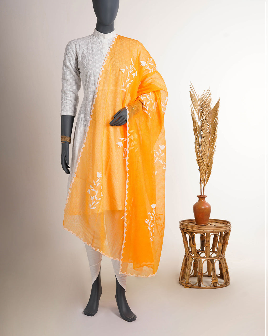 Hand Applique Kota Doria Dupatta - Fabriclore.com