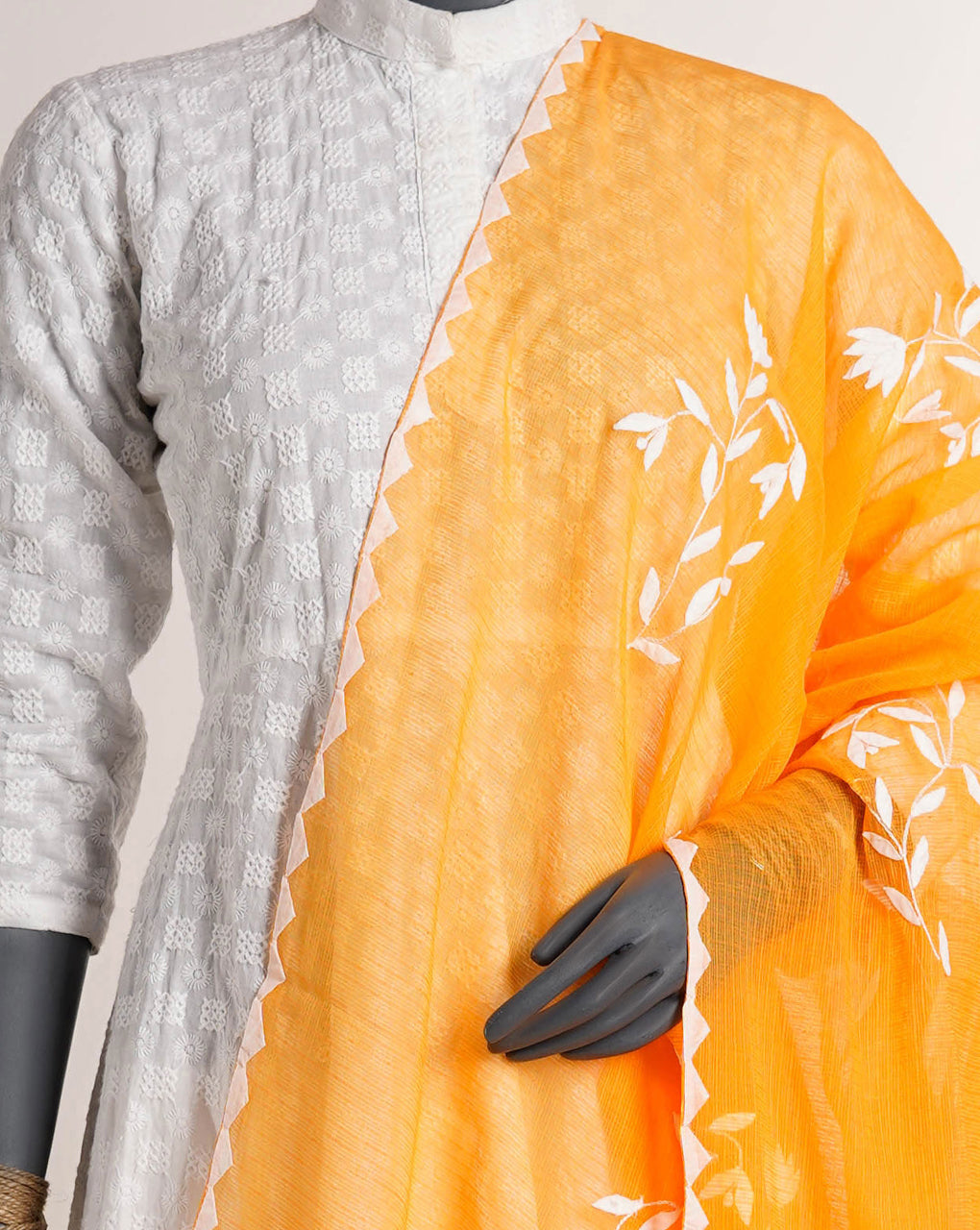 Hand Applique Kota Doria Dupatta - Fabriclore.com
