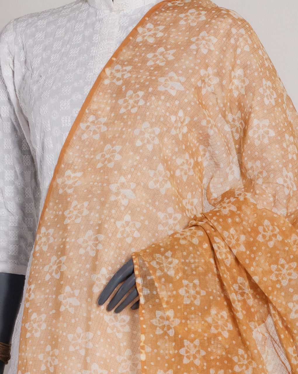 Yellow Floral Hand Block Kota Doria Dupatta - Fabriclore.com