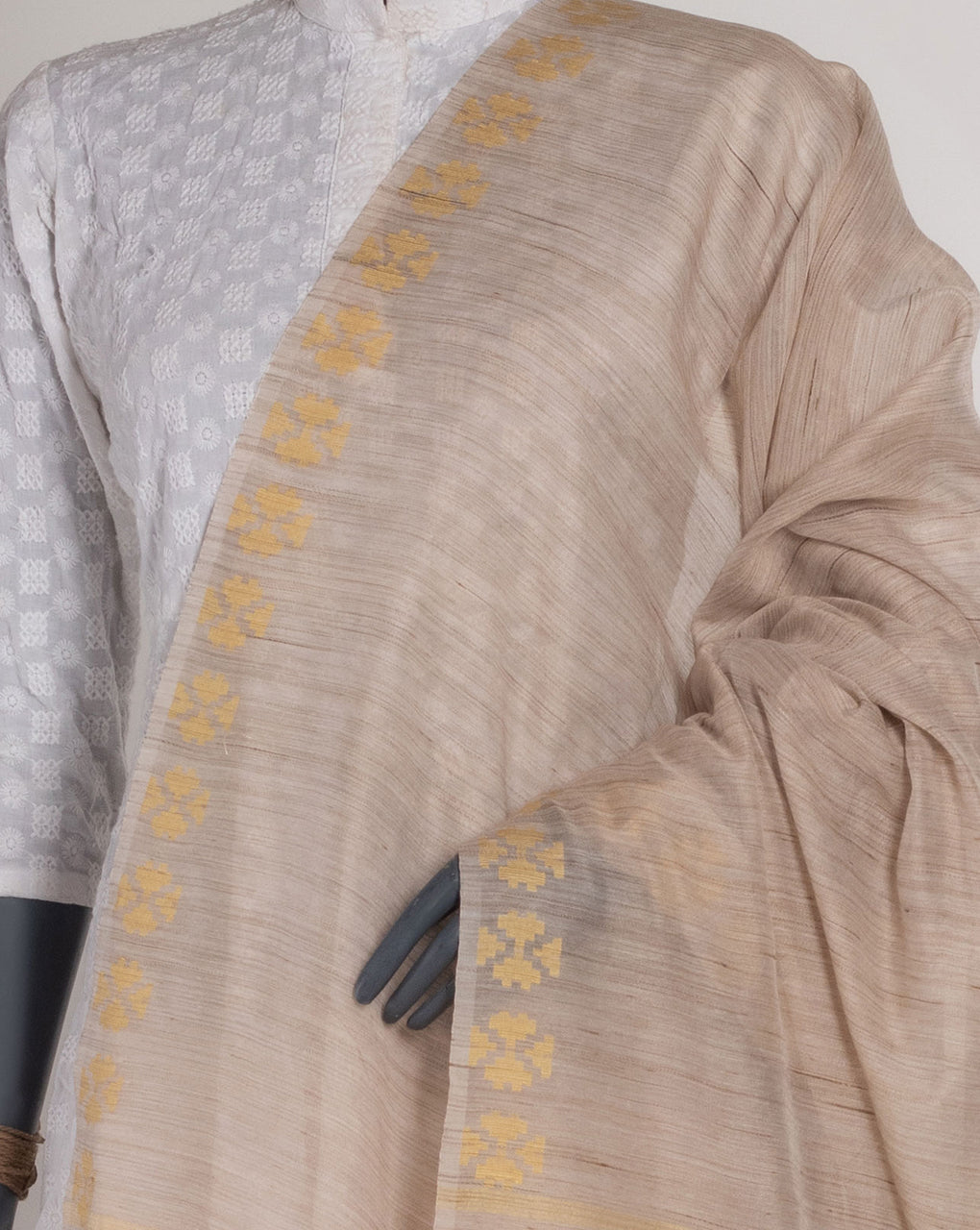 Beige Bhagalpuri Acrylic Viscose Dupatta - Fabriclore.com