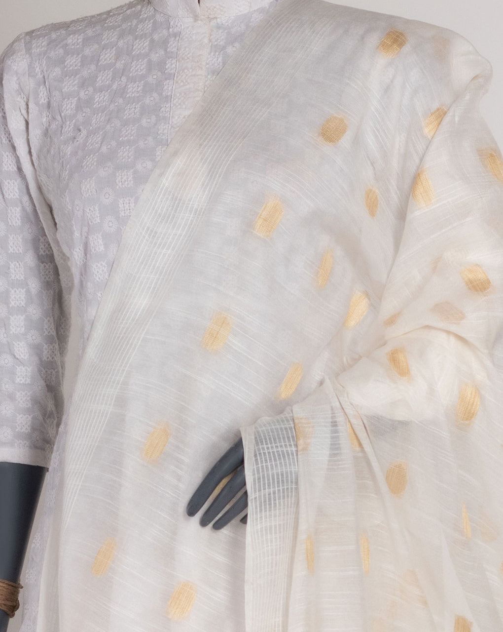 White Bhagalpuri Acrylic Viscose Dupatta - Fabriclore.com