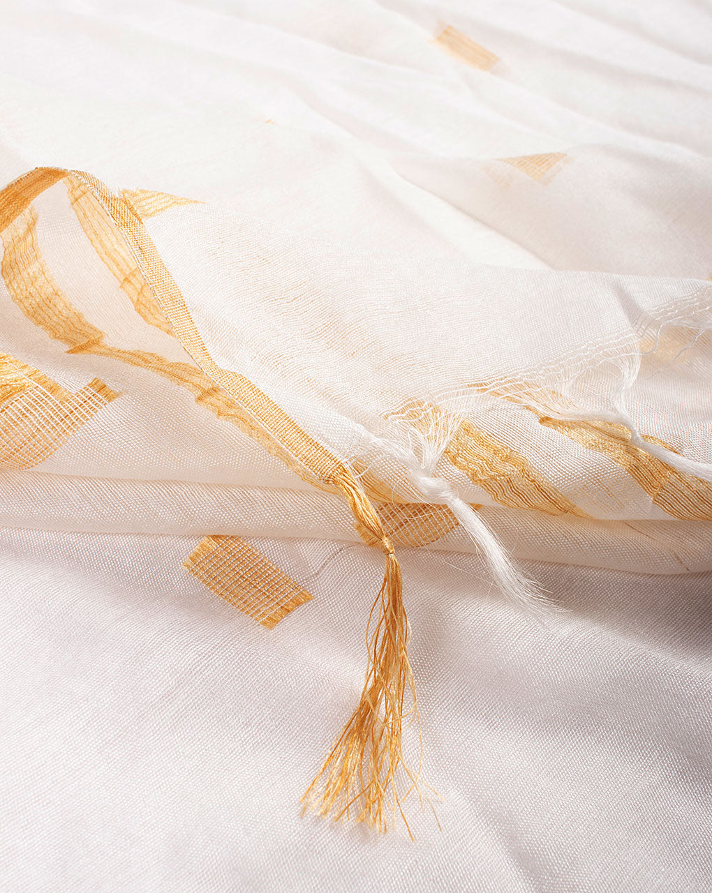 White Bhagalpuri Acrylic Viscose Dupatta - Fabriclore.com