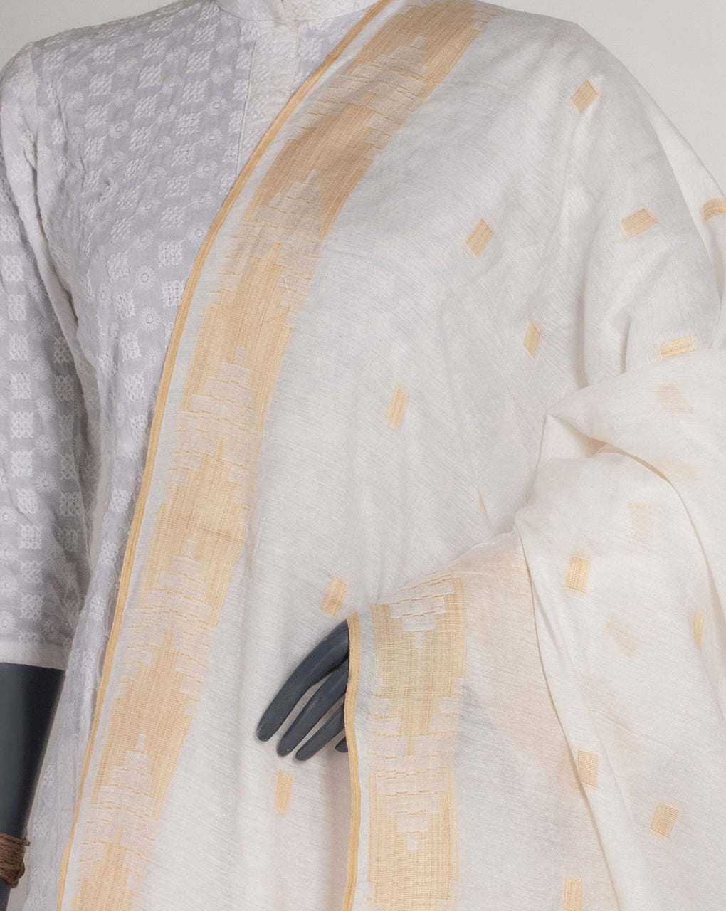 White Bhagalpuri Acrylic Viscose Dupatta - Fabriclore.com