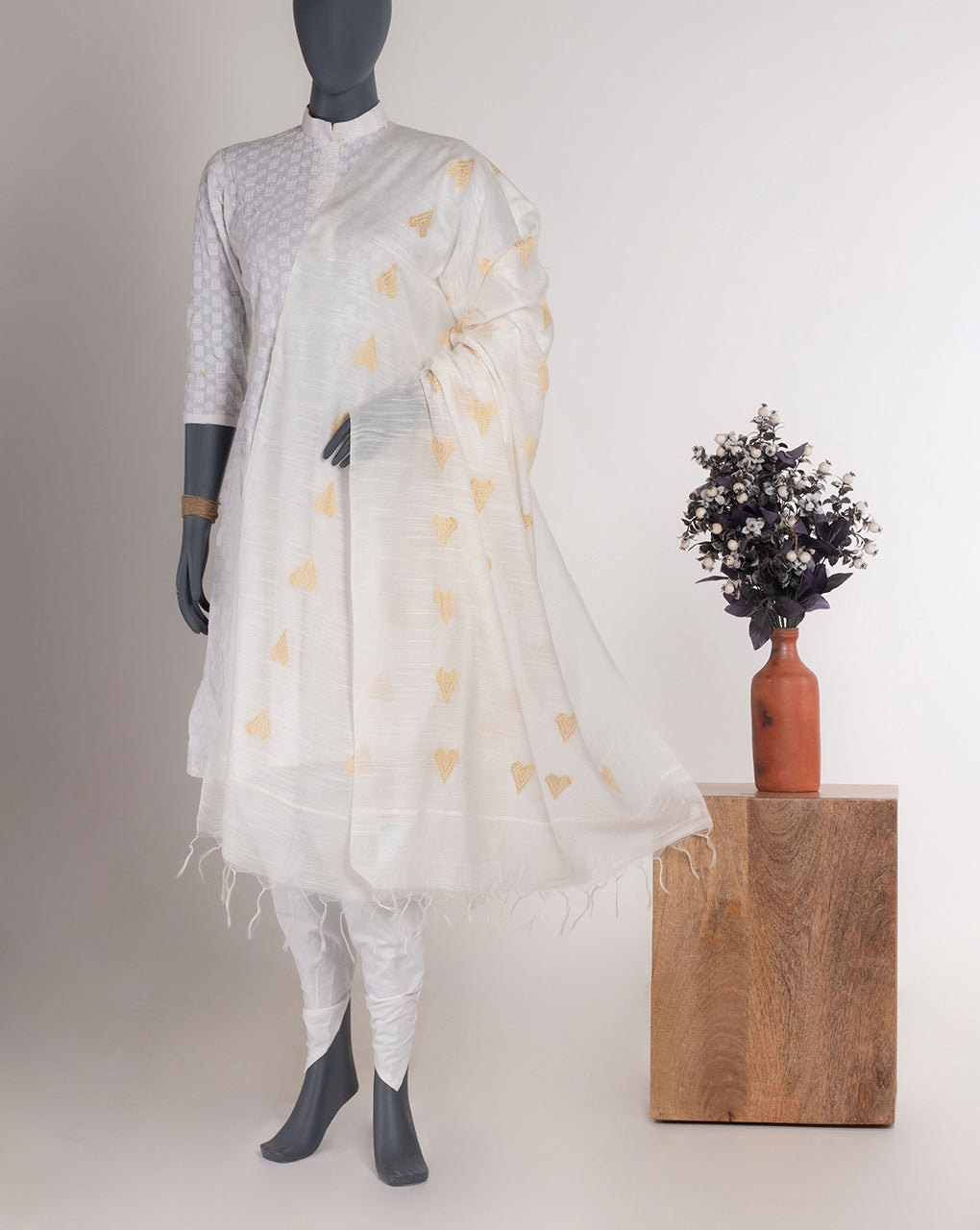 White Bhagalpuri Acrylic Viscose Dupatta - Fabriclore.com