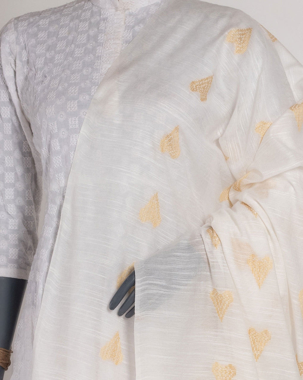 White Bhagalpuri Acrylic Viscose Dupatta - Fabriclore.com