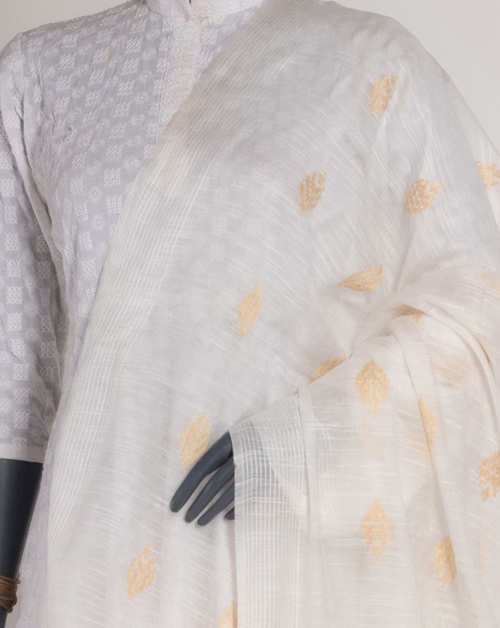 White Bhagalpuri Acrylic Viscose Dupatta - Fabriclore.com