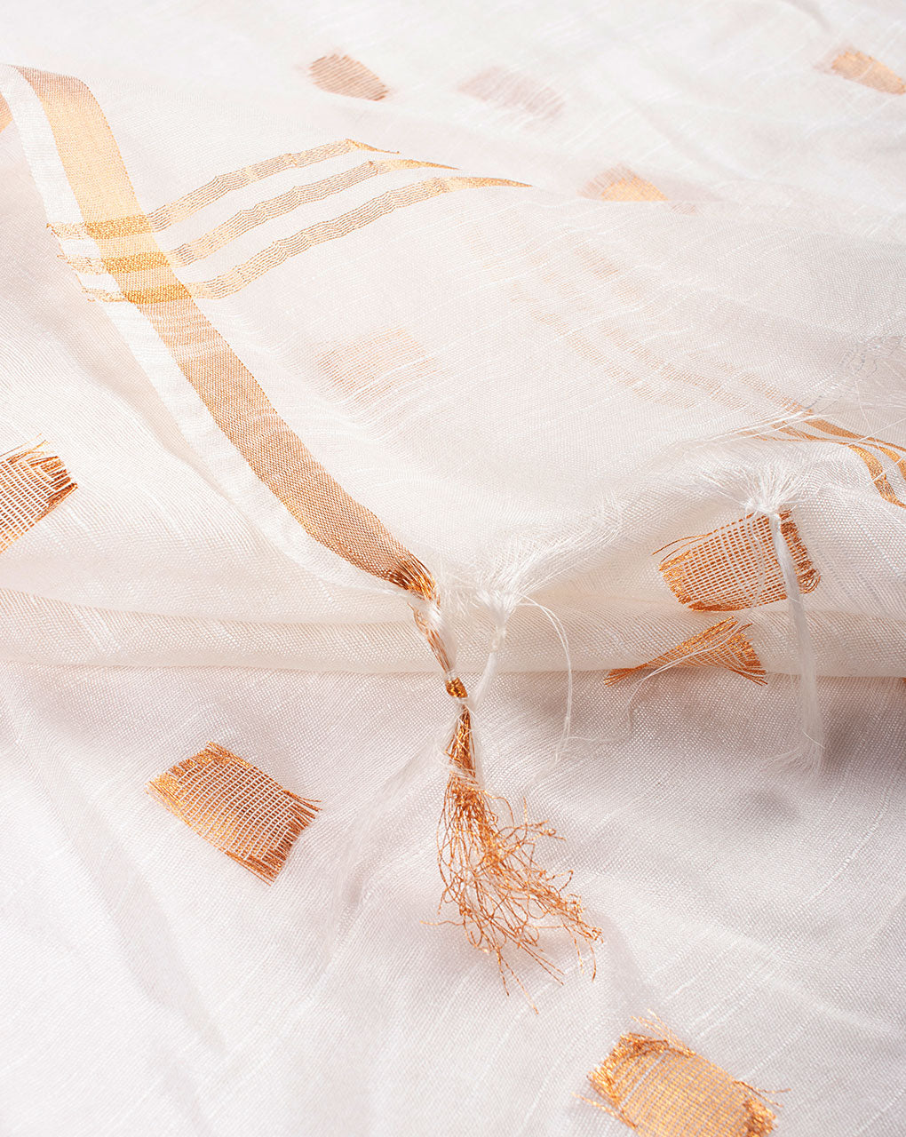 White Bhagalpuri Zari Work Acrylic Viscose Dupatta - Fabriclore.com