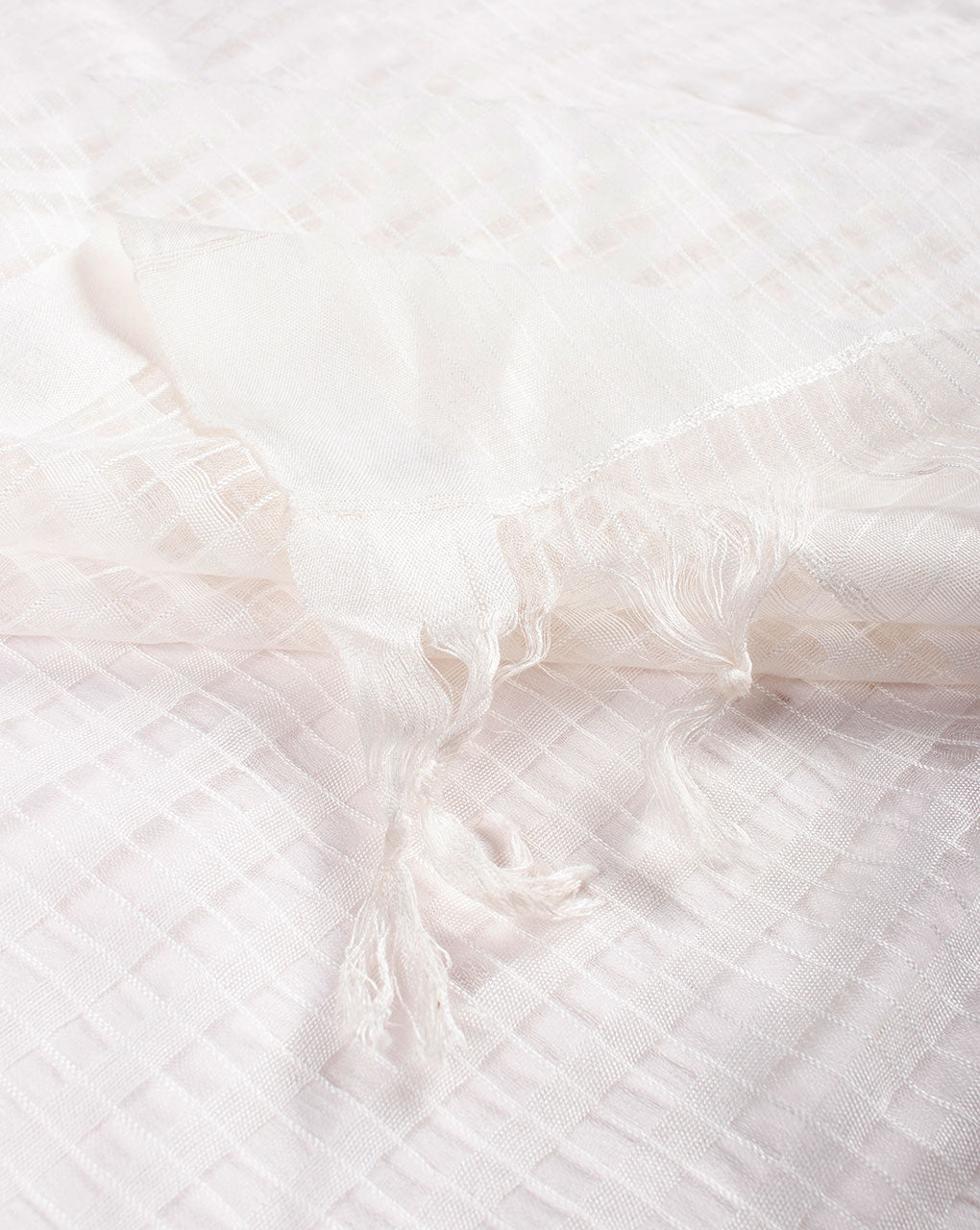 White Bhagalpuri Acrylic Viscose Dupatta - Fabriclore.com