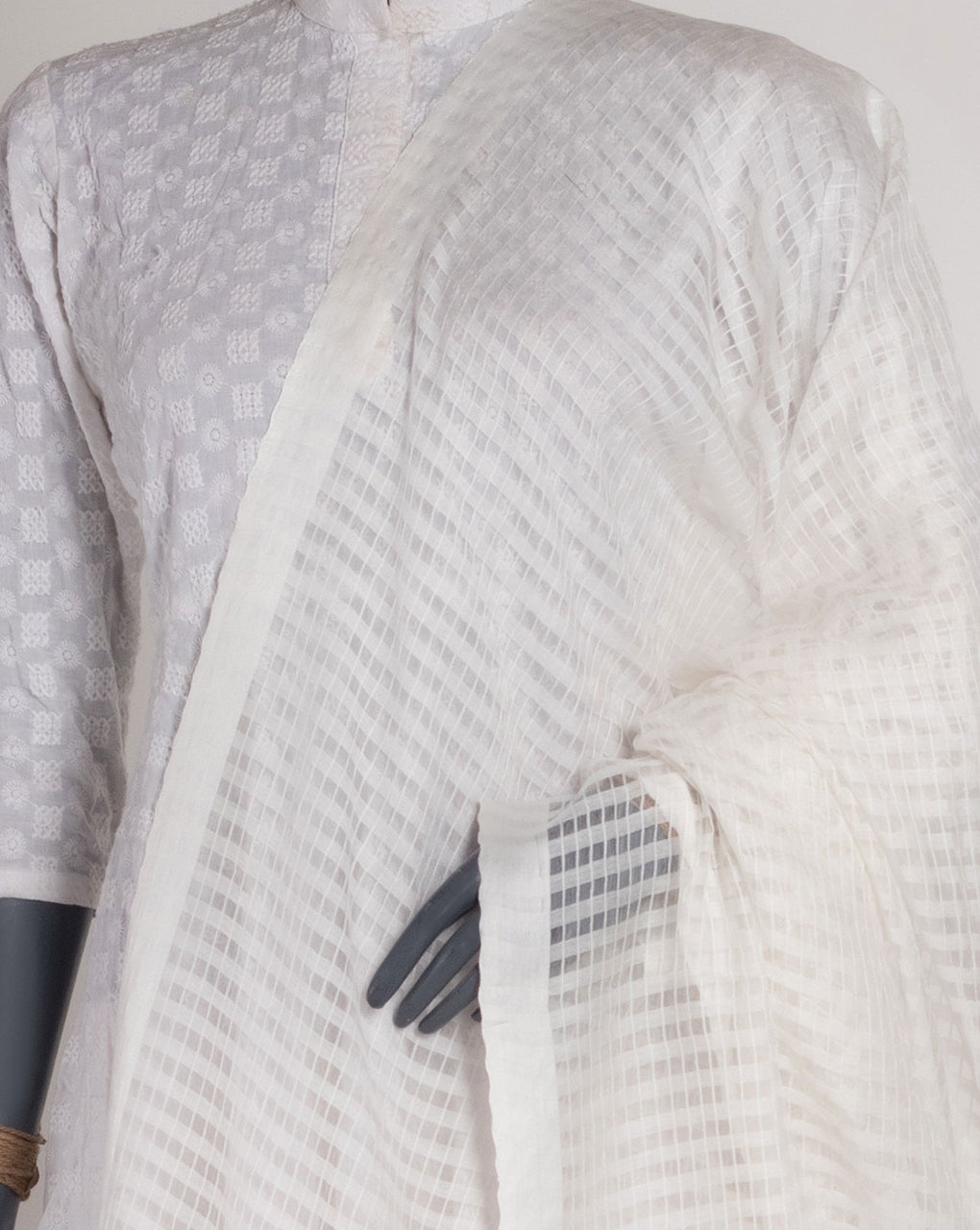 White Bhagalpuri Acrylic Viscose Dupatta - Fabriclore.com