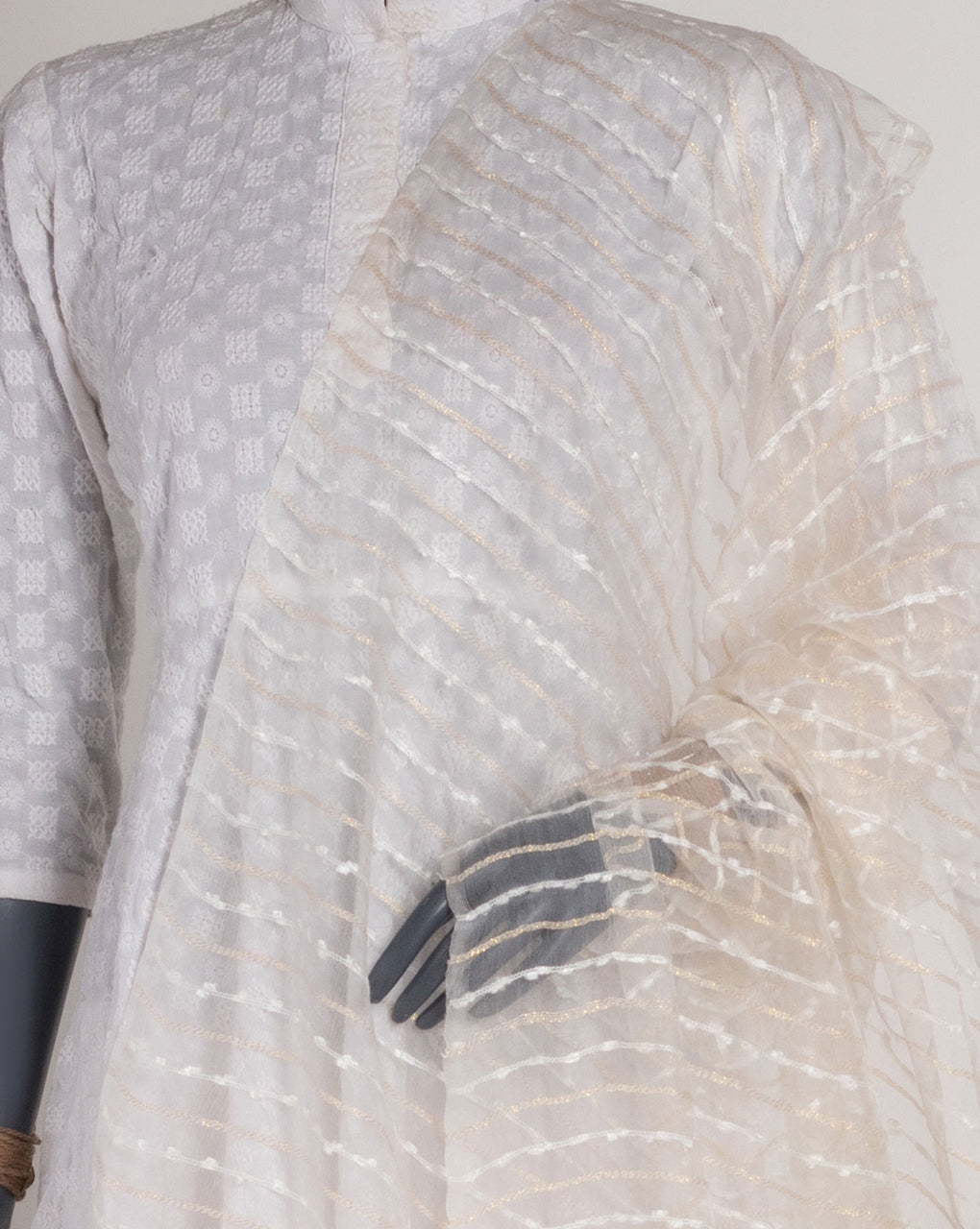 Off-White Bhagalpuri Acrylic Viscose Dupatta - Fabriclore.com