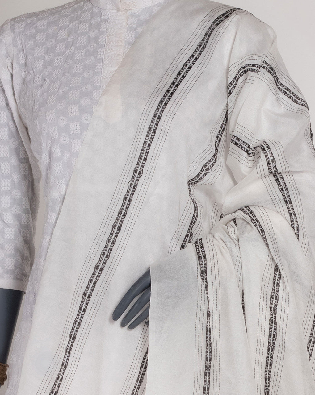 White Bhagalpuri Acrylic Viscose Dupatta - Fabriclore.com