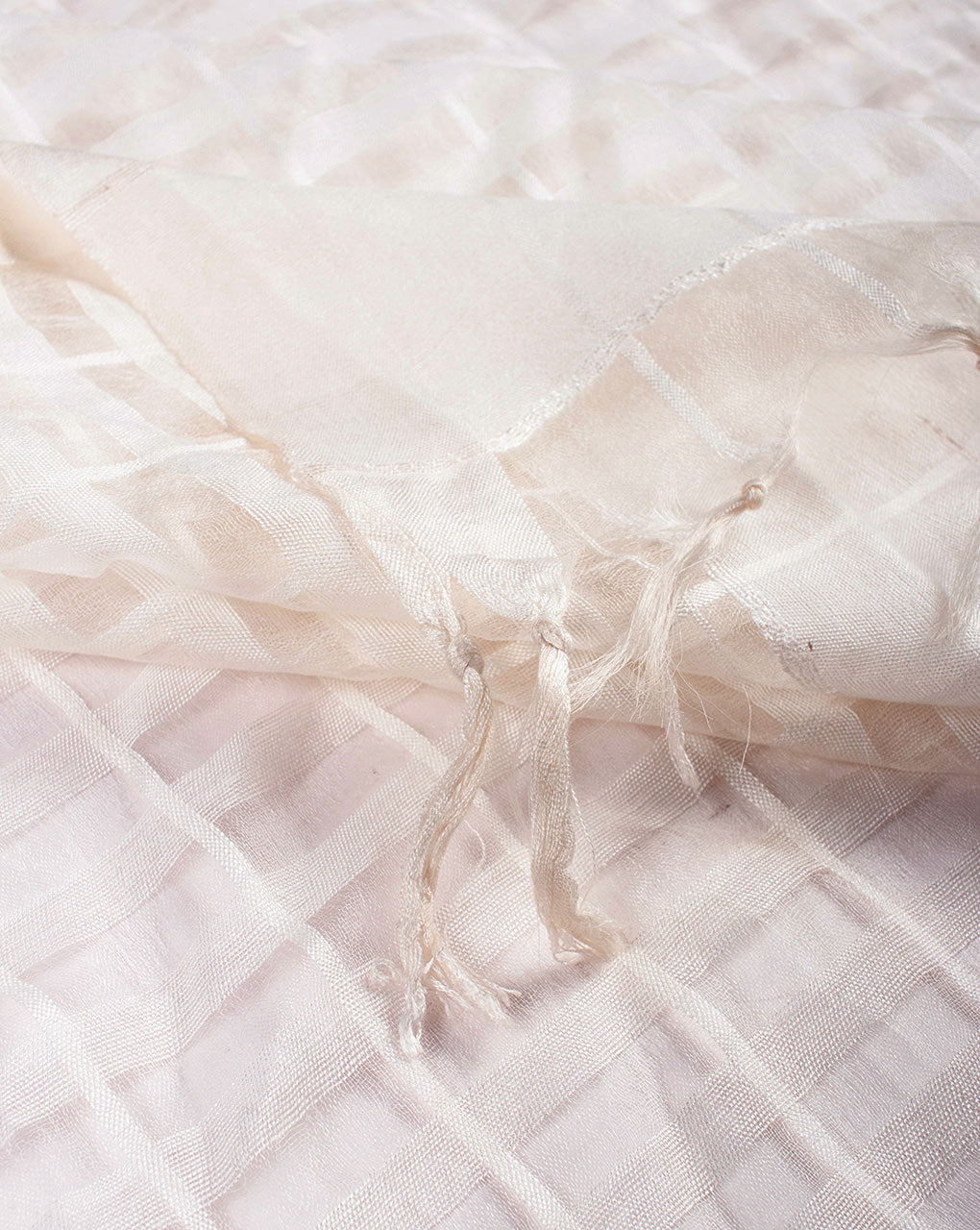 White Bhagalpuri Acrylic Viscose Dupatta - Fabriclore.com