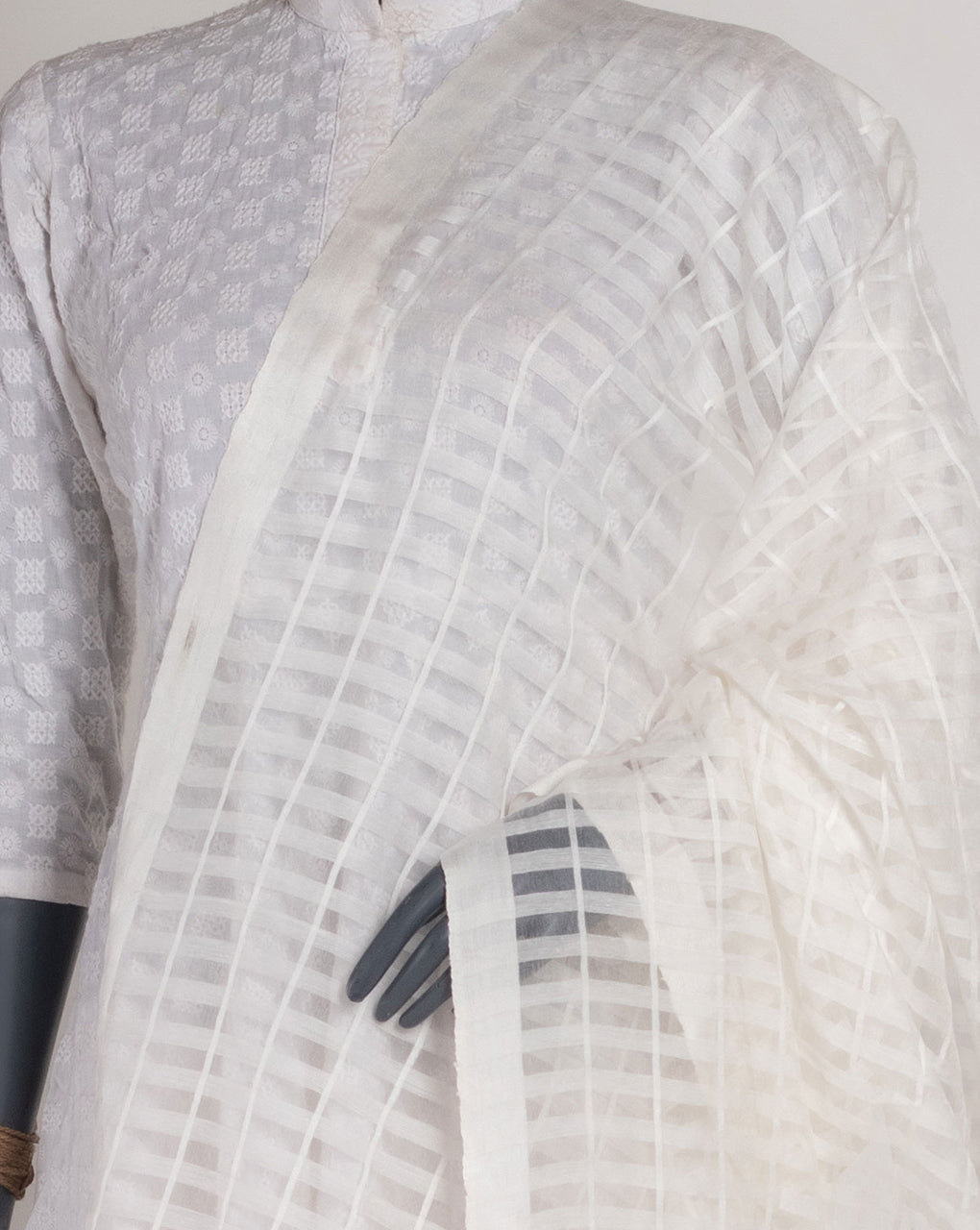 White Bhagalpuri Acrylic Viscose Dupatta - Fabriclore.com