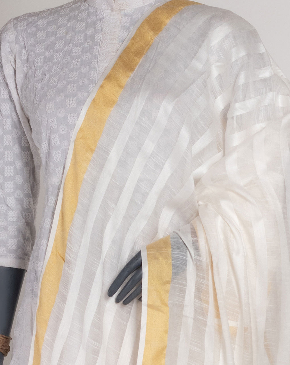 White Bhagalpuri Acrylic Viscose Dupatta - Fabriclore.com