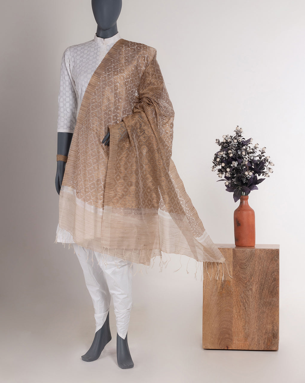 Brown Bhagalpuri Acrylic Silk Dupatta - Fabriclore.com