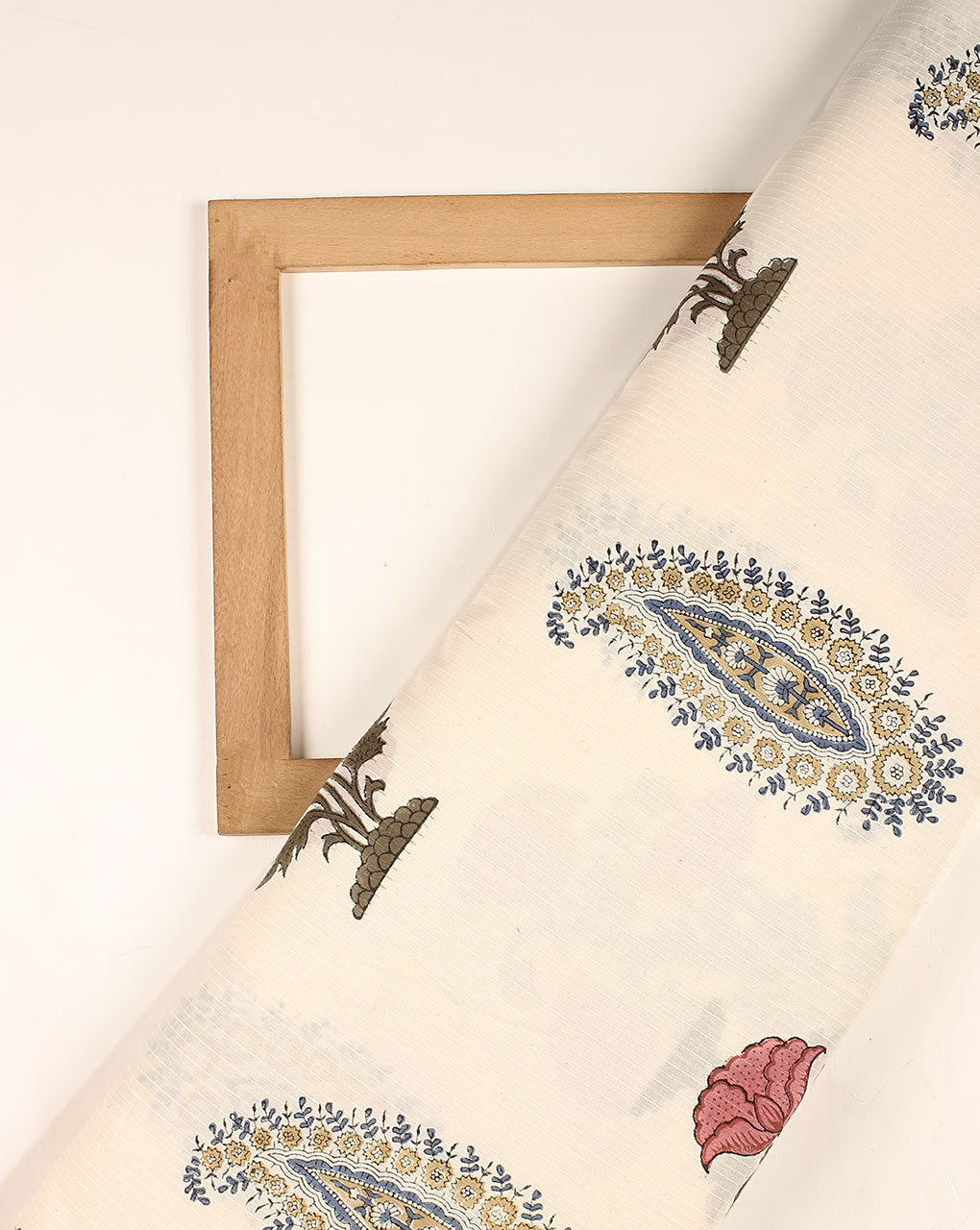 Mughal Floral Hand Block Kantha Cotton Fabric - Fabriclore.com