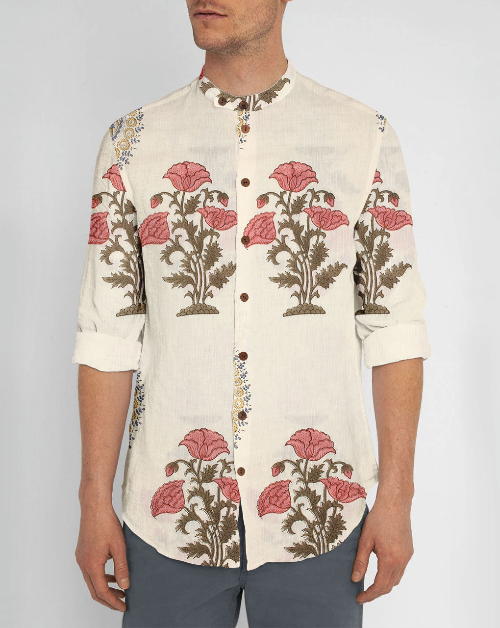 Mughal Floral Hand Block Kantha Cotton Fabric - Fabriclore.com