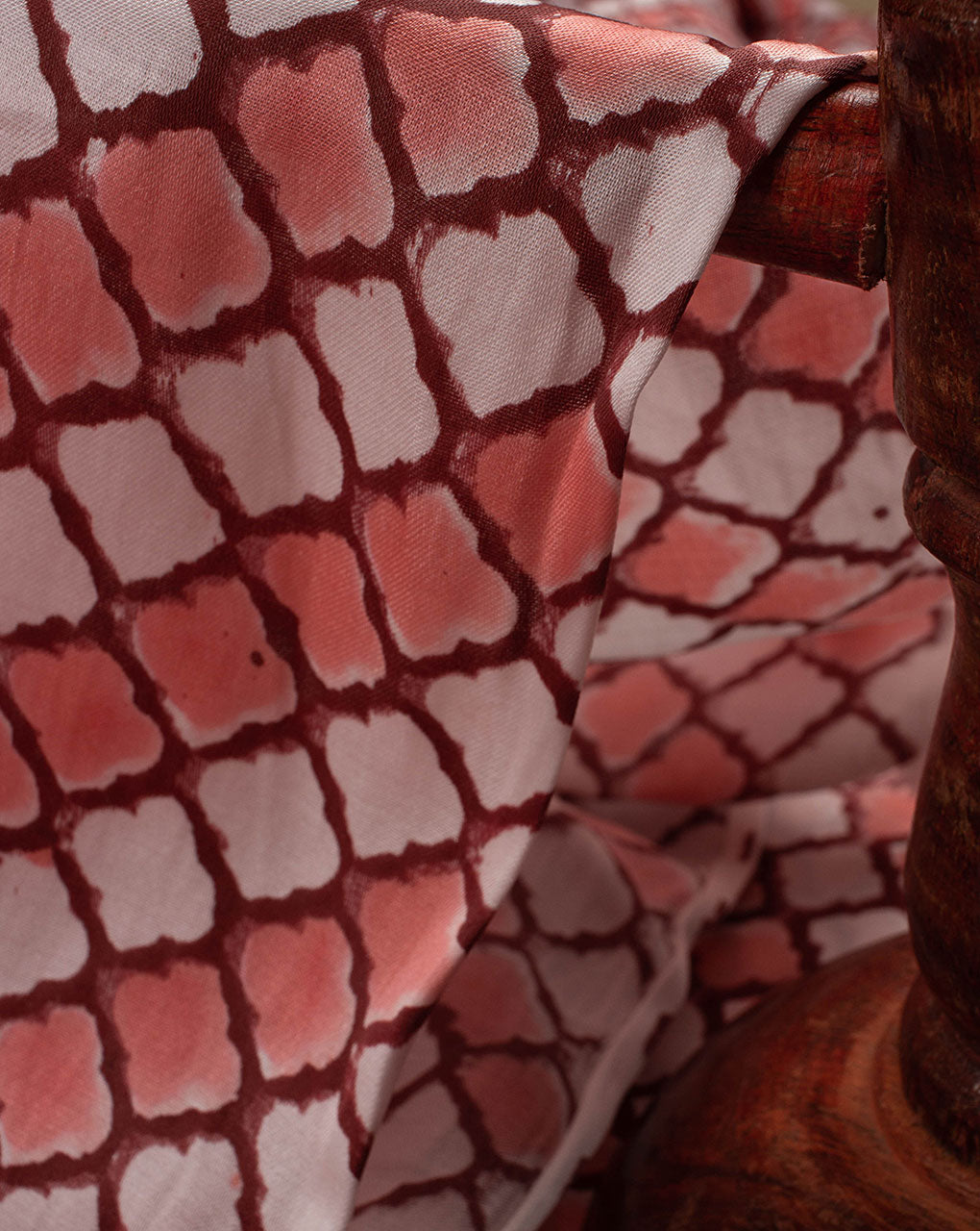 Pink City Theme Hand Block Modal Satin Fabric - Fabriclore.com