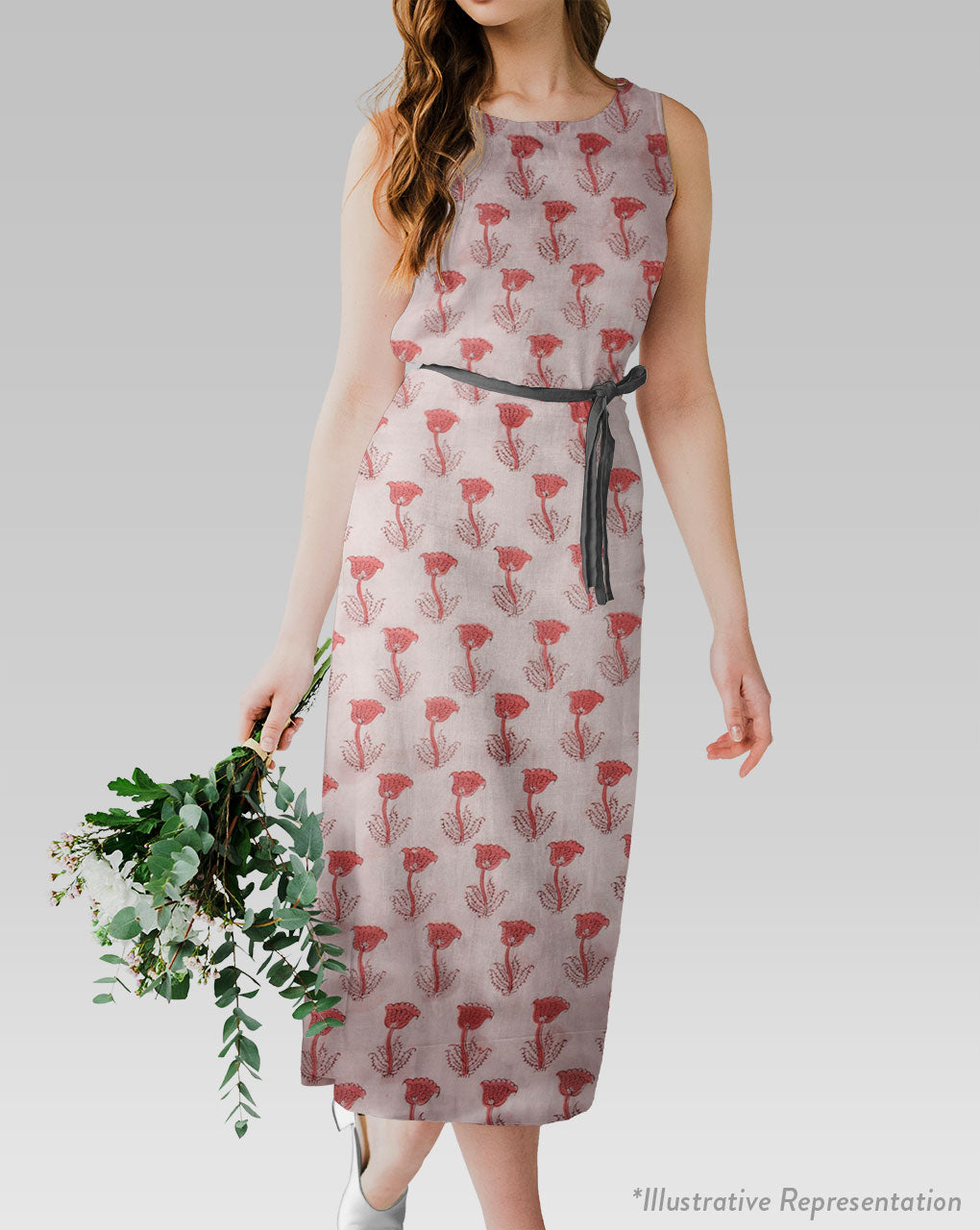 Pink City Theme Hand Block Modal Satin Fabric - Fabriclore.com