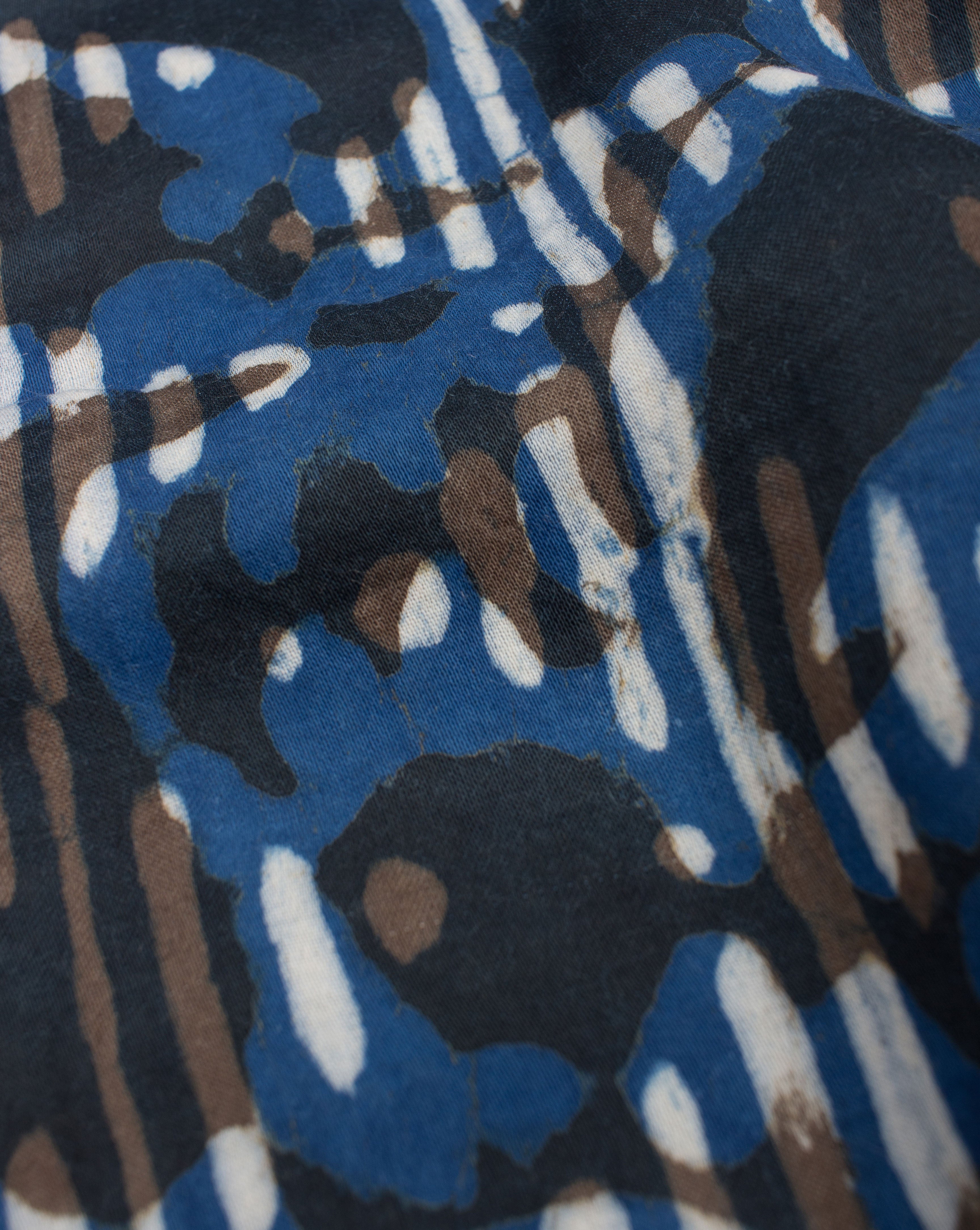 Paisley Dabu Indigo Hand Block Modal Satin Fabric - Fabriclore.com