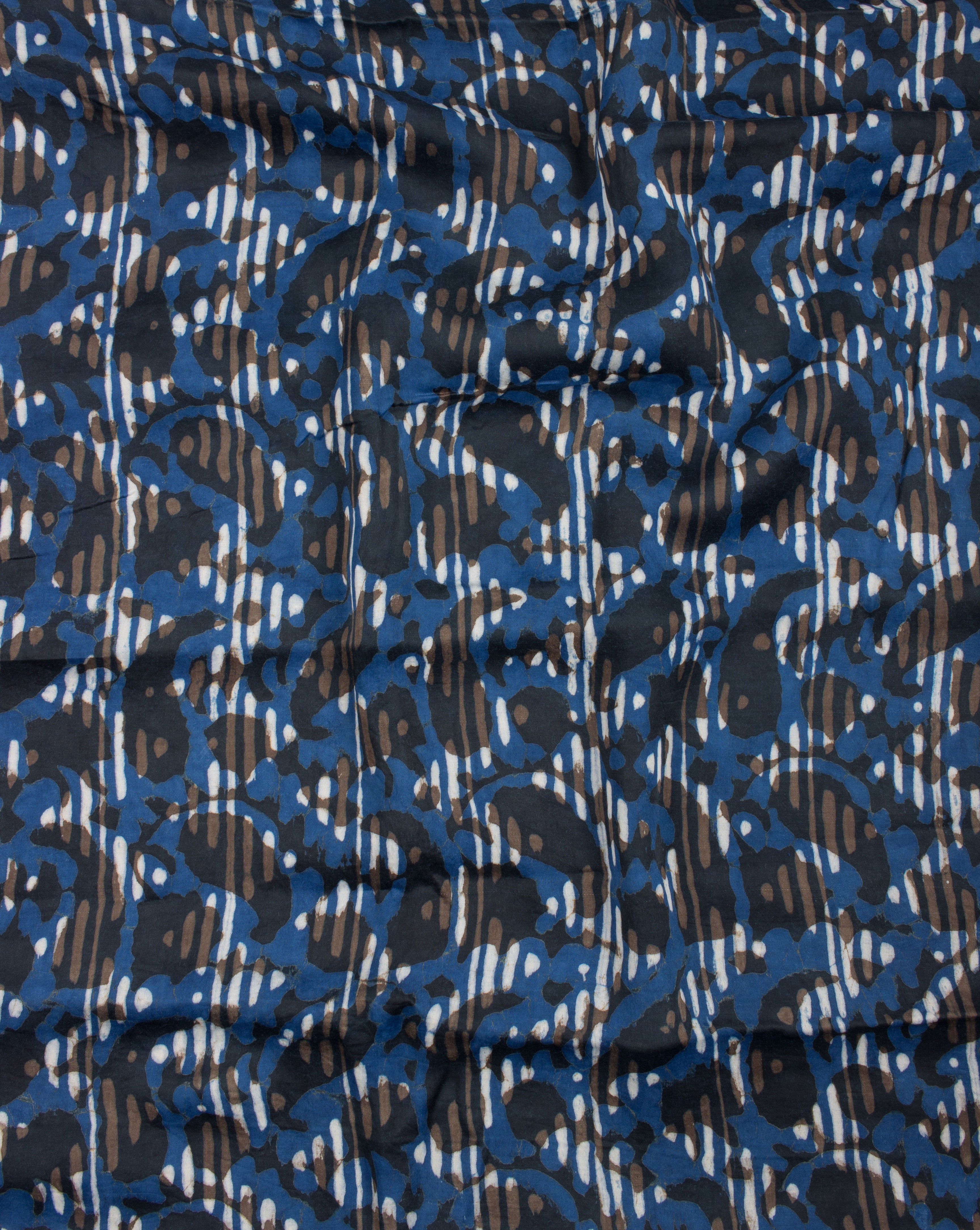 Paisley Dabu Indigo Hand Block Modal Satin Fabric - Fabriclore.com