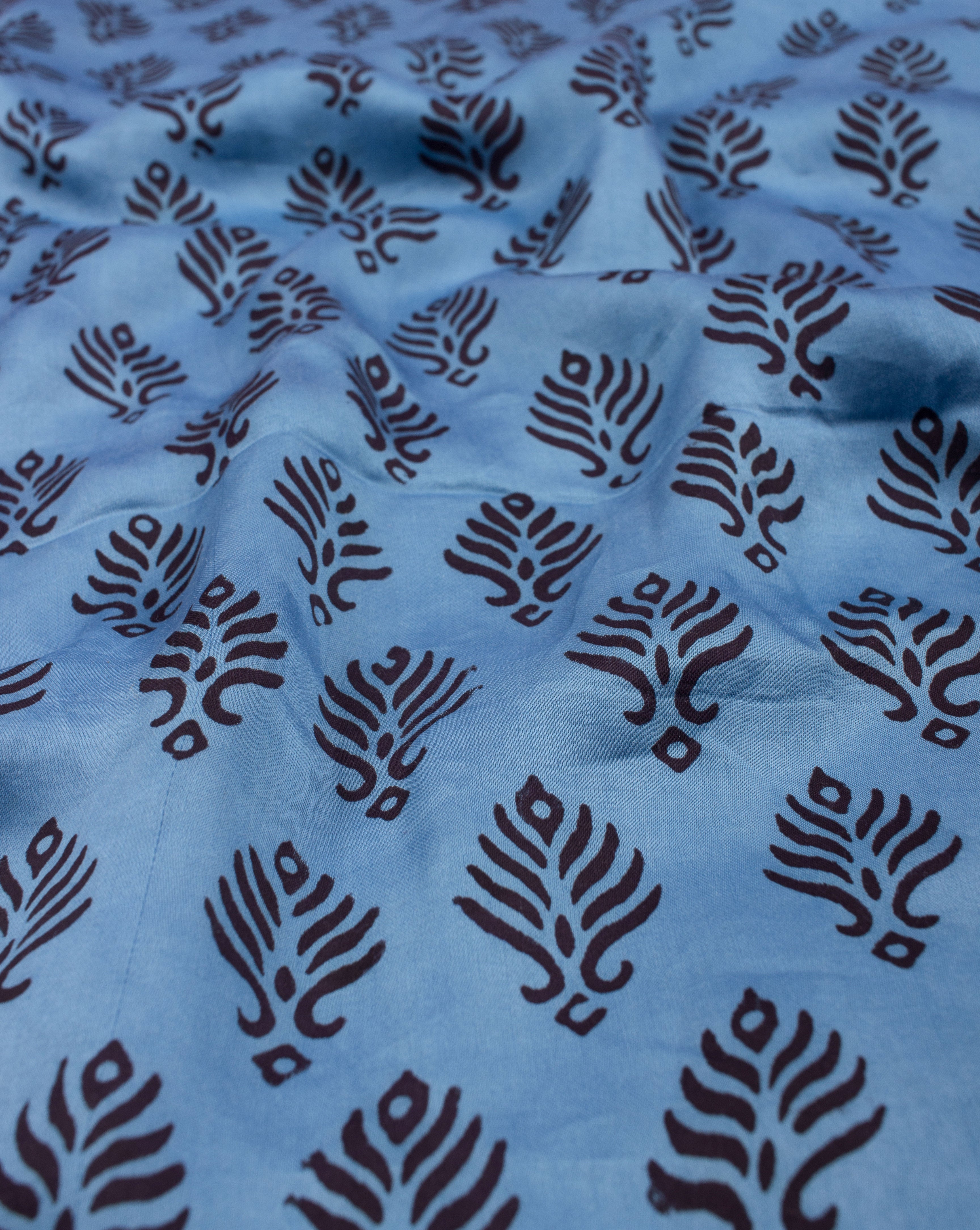 Booti Pattern Hand Block Bagh Print Modal Satin Fabric - Fabriclore.com