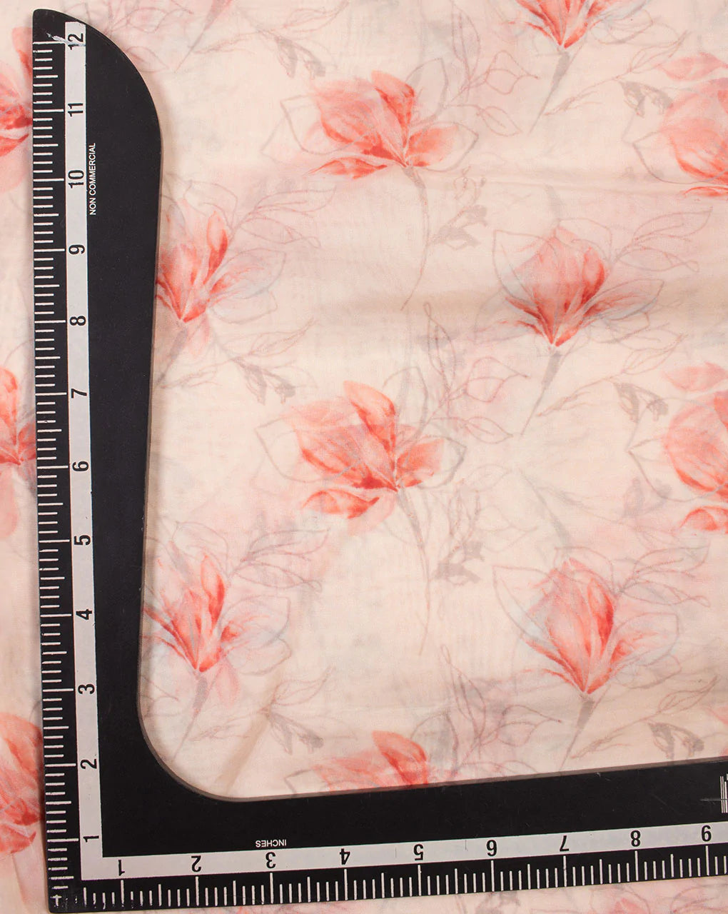 Orange Floral Pattern Digital Print Viscose Organza Fabric - Fabriclore.com
