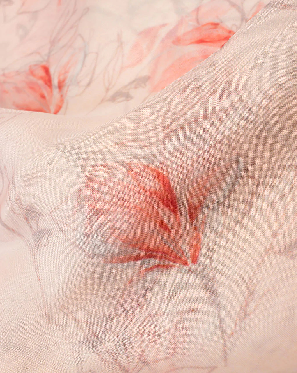 Orange Floral Pattern Digital Print Viscose Organza Fabric - Fabriclore.com