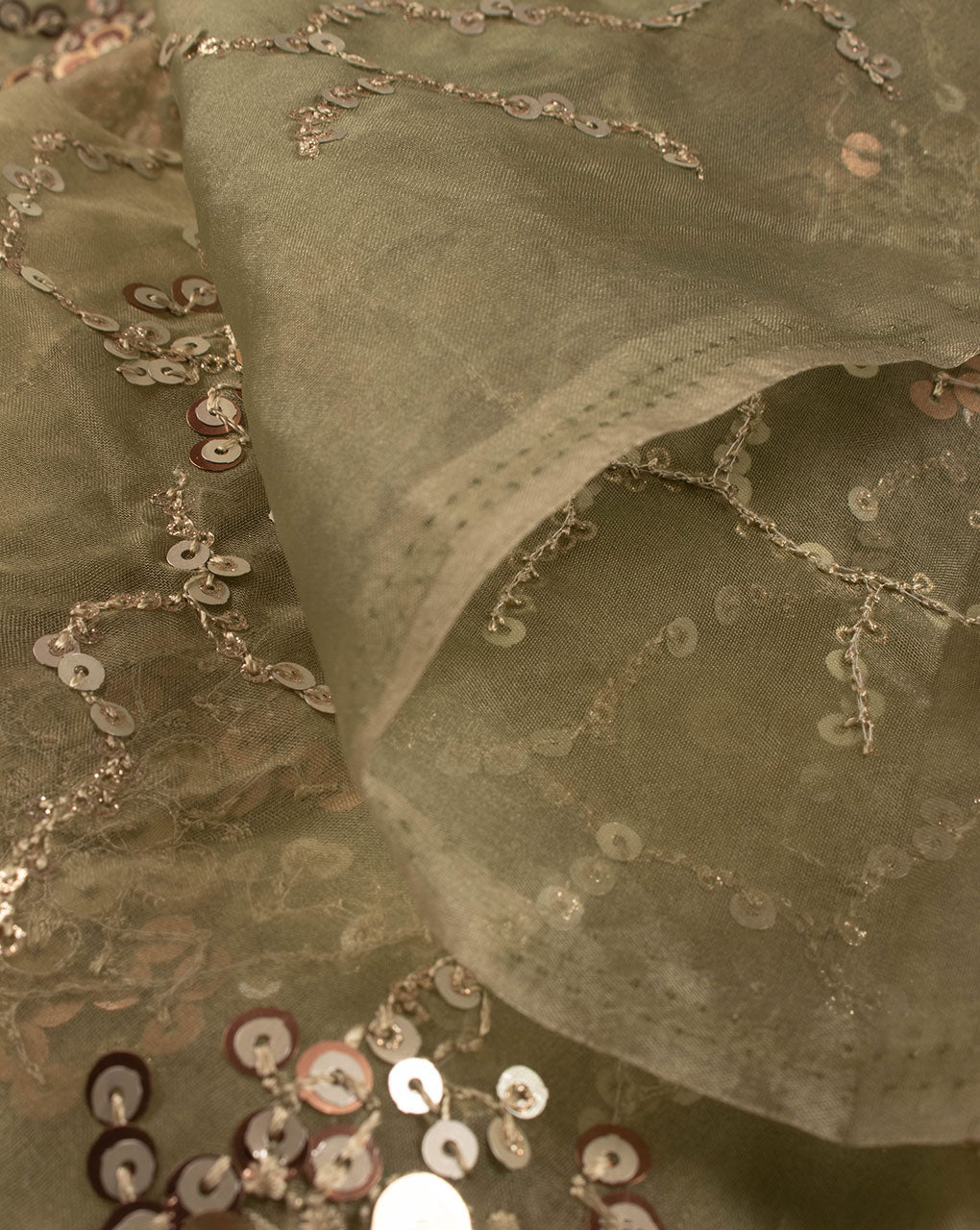 Embroidered Sequins Work Organza Fabric - Fabriclore.com