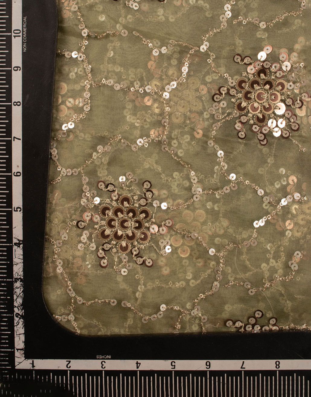 Embroidered Sequins Work Organza Fabric - Fabriclore.com